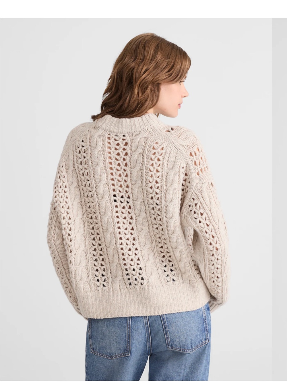 Madewell NWT marled merino wool Cable Knit Sweater mixed‎ Oat marl womens medium - Picture 2 of 13